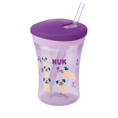 Nuk Purple Dogs Action Cup Με Καλαμάκι 230ml