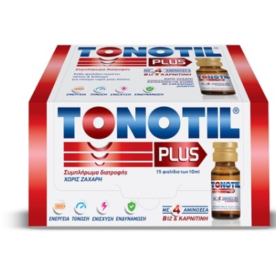 Tonotil Plus Συμπλήρωμα Διατροφής με 4 Αμινοξέα B12 & Καρνιτίνη 15 Φιαλίδια x 10ml.