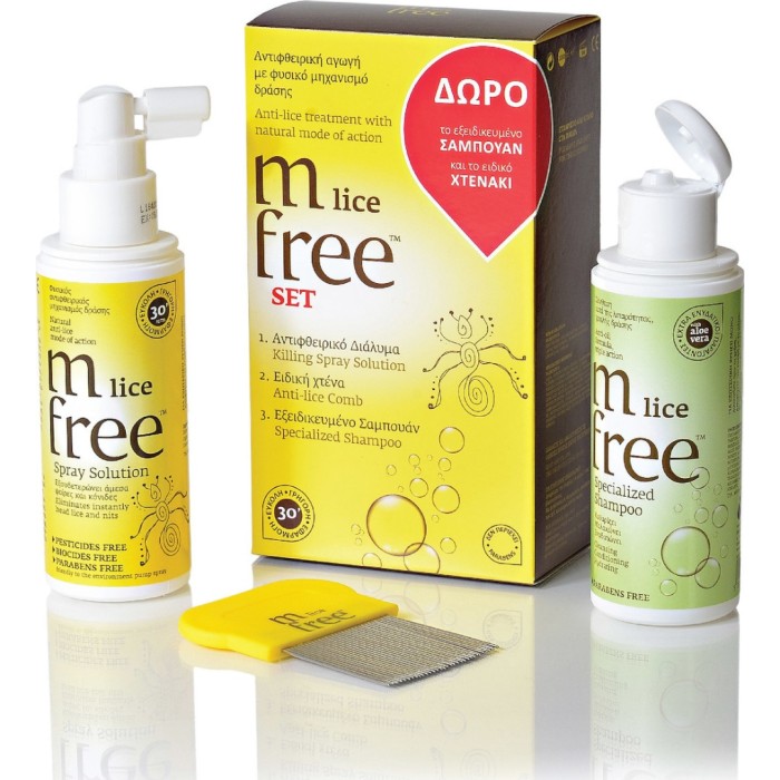 Mfree Lice Set Spray Solution 100ml + Shampoo 100ml + Χτένα