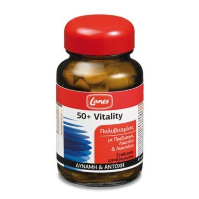 Lanes 50+ Vitality Πολυβιταμίνες Με Πρεβιοτικά, Λουτεΐνη & Λυκοπένιο 30 Ταμπλετες - Συμπλήρωμα Διατροφής Για Δύναμη & Αντοχή