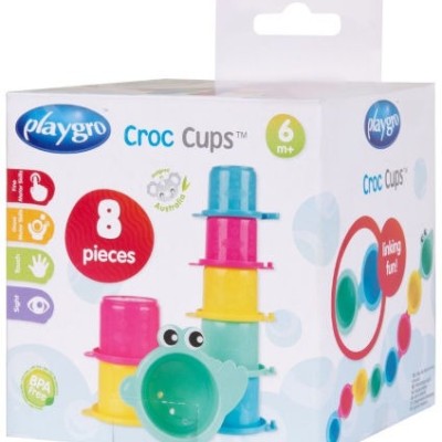 PLAYGRO CROC CUPS  - 8 ΧΡΩΜΑΤΙΣΤΑ ΚΥΠΕΛΑ για Παιχνίδι Ταξινόμησης και Ισορροπίας