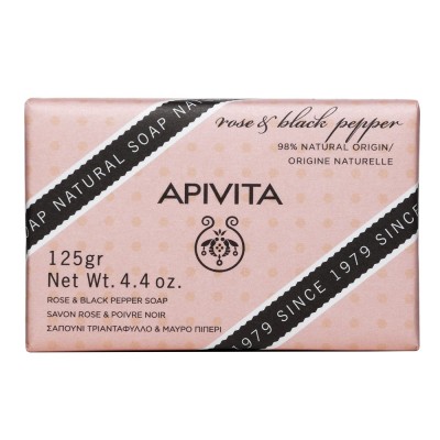 Apivita Natural Soap Σαπούνι με Τριαντάφυλλο & Μαύρο Πιπέρι για Τοπικό πάχος & κυτταρίτιδα 125gr