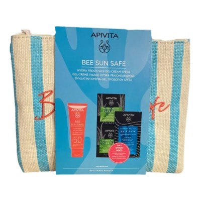 Apivita Promo Pack Bee Sun Safe Cream Gel Hydra Fresh SPF50 50ml, ΔΩΡΟ Face Mask With Aloe 2x8ml & Express Beauty Hair Mask 20ml.