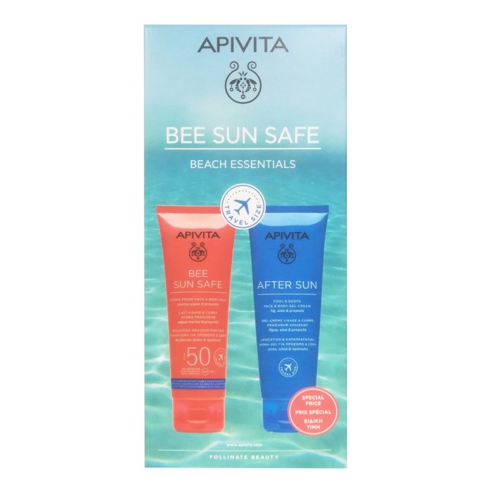 Apivita Beach Essentials Bee Sun Safe Travel Size Αντηλιακό Γαλάκτωμα SPF50 100ml & After Sun 100ml