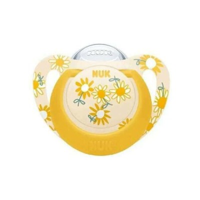 Nuk Πιπίλα Σιλικόνης Star με Θήκη  για 18-36 μηνών, Κίτρινα Λουλουδάκια