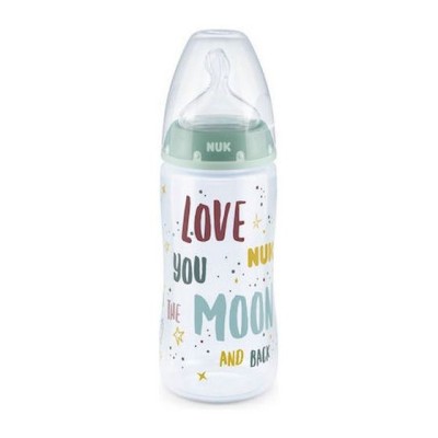 Nuk First Choice+ Μπιμπερό Πλαστικό 300ml Με Θηλή Σιλικόνης  Πράσινο LoveU2THEmoon και Δείκτη Θερμοκρασίας 6-18 μηνών