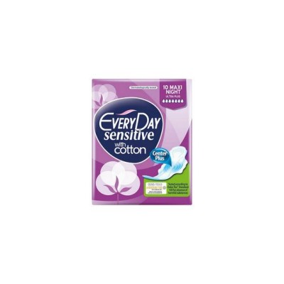 Every Day Sensitive With Cotton Maxi Night Ultra Plus Σερβιέτες με Φτερά Νυκτός για Αυξημένη Ροή 7 Σταγόνες 10τμχ