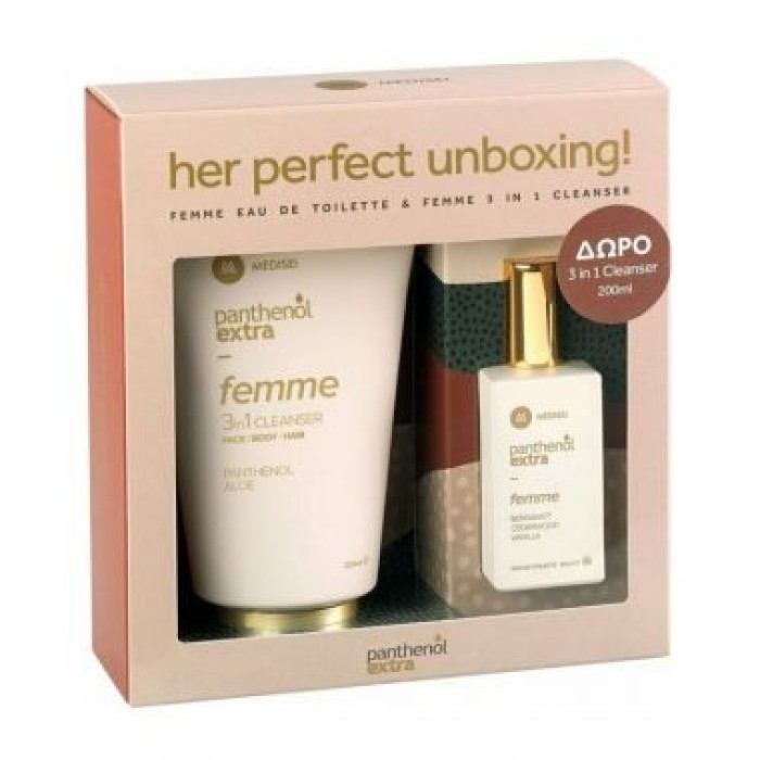 Panthenol Extra Promo Pack "Her Perfect Unboxing" Panthenol Extra Femme Eau De Toilette Γυναικείο Άρωμα 50ml & Cleanser Face,Body & Hair 200ml