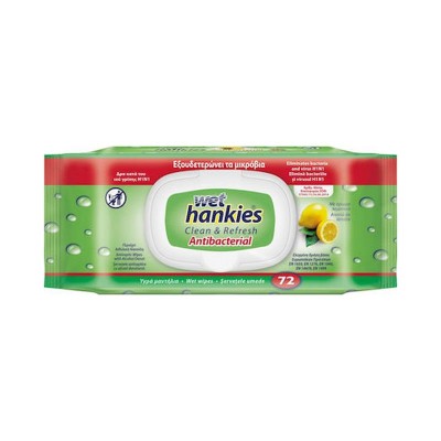 ΜΕΓΑ Wet Hankies Clean & Refresh Antibacterial Lemon 72τμχ