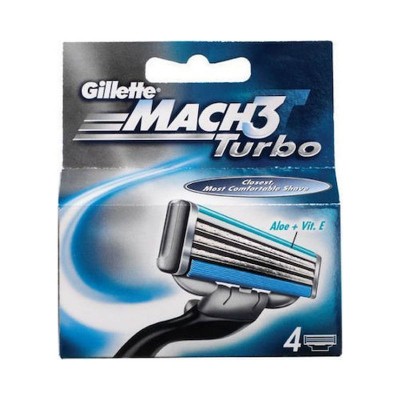 Gillette Mach3 Turbo Ανταλλακτικές Κεφαλές με 3 Λεπίδες και Λιπαντική Ταινία 4τμχ