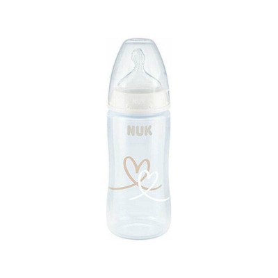 Nuk First Choice+ Μπιμπερό Πλαστικό 300ml Με Θηλή Σιλικόνης Λευκό Καρδούλες και Δείκτη Θερμοκρασίας 6-18 μηνών