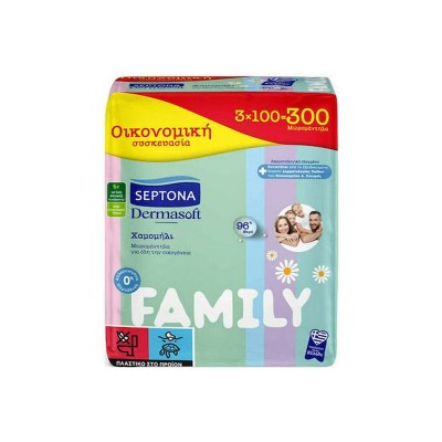 Septona Dermasoft Chamomille Family Μωρομάντηλα χωρίς Οινόπνευμα & Parabens με Χαμομήλι 3x100τμχ