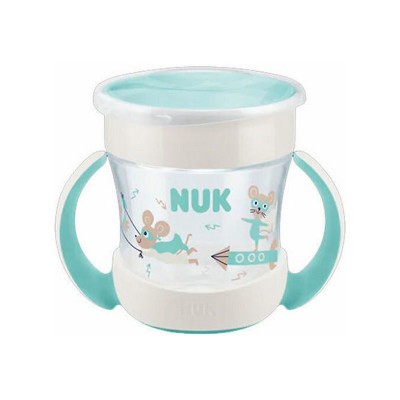 Nuk Mini Magic Παιδικό Πλαστικό Ποτηράκι 160ml με Χερουλάκια 6+, Τιρκουάζ Ιπτάμενα Ποντικάκια