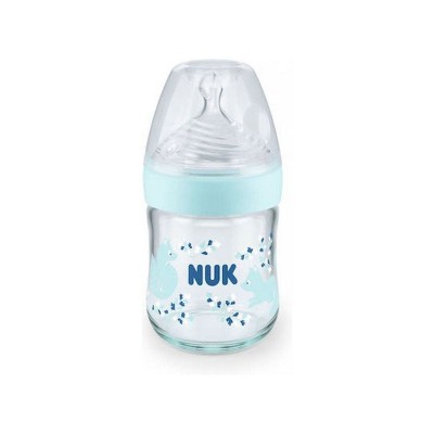 Nuk Nature Sense Γυάλινο Μπιμπερό 120ml  με Θηλή Σιλικόνης, Μπλε Αλεπού και Δείκτη Θερμοκρασίας  για 0-6 μηνών