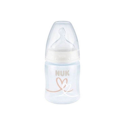 Nuk First Choice+ Μπιμπερό Πλαστικό 150ml Με Δείκτη Θερμοκρασίας  Λευκό Με Καρδιές 0-6m 