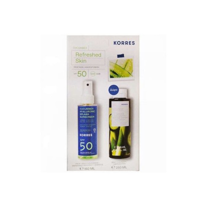 Korres PROMO PACK Αγγούρι + Υαλουρονικό Αντηλιακό Splash Face + Body SPF50 150ml & Αφρόλουτρο 250ml