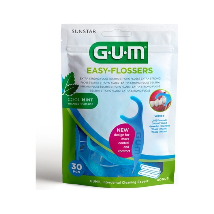 Gum Easy Flossers 890 Οδοντικό Νήμα σε Διχάλες Cool Mint  30 Τεμάχια Μπλε