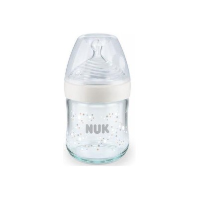 Nuk Nature Sense Γυάλινο Μπιμπερό 120ml με Θηλή Σιλικόνης, Grey Dots και Δείκτη Θερμοκρασίας για 0-6 μηνών
