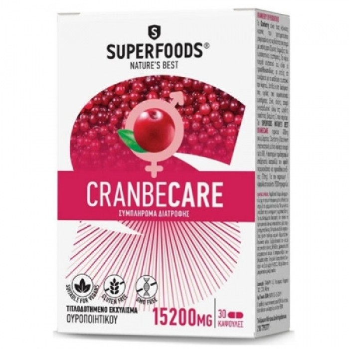 Superfoods Cranbecare 15200mg Συμπλήρωμα Διατροφής για  το Ουροποιητικο Συστήμα, 30caps