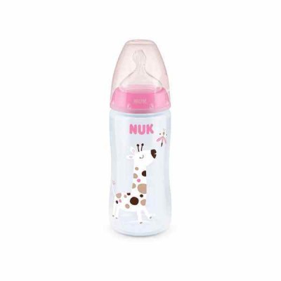 Nuk First Choice+ Μπιμπερό  Πλαστικό 360ml Με Θηλή Σιλικόνης  Ροζ Καμηλοπάρδαλη και Δείκτη Θερμοκρασίας 6-18 μηνών