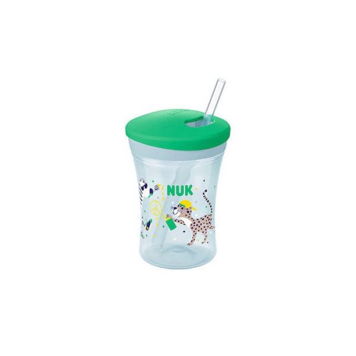 Nuk Action Cup Παιδικό Ποτηράκι από Πλαστικό 230ml Πράσινο Ζέβρα και Τίγρης για 12m+