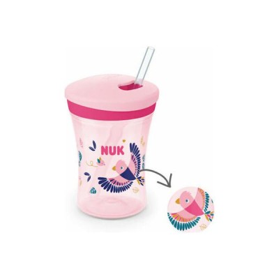 Nuk Action Cup Παιδικό Ποτηράκι από Πλαστικό 230ml Αλλάζει Χρώμα  Ροζ Πουλάκι για 12m+