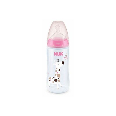 Nuk First Choice+ Μπιμπερό Πλαστικό 300ml Με Θηλή Σιλικόνης Ροζ Καμηλοπάρδαλη και Δείκτη Θερμοκρασίας 6-18 μηνών