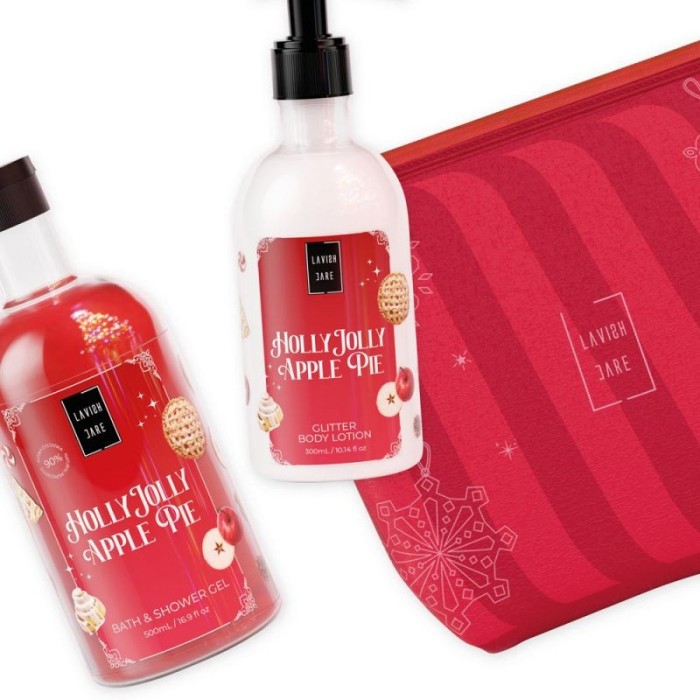 LAVISH CARE Holly Jolly Apple Pie Christmas Set Bath & Shower Gel 500mL & Glitter Body Lotion 300mL