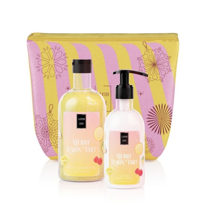 LAVISH CARE Merry Lemon Tart Christmas Set Bath & Shower Gel 500mL & Glitter Body Lotion 300mL