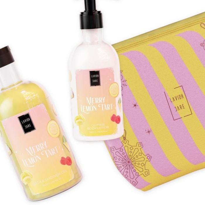 LAVISH CARE Merry Lemon Tart Christmas Set Bath & Shower Gel 500mL & Glitter Body Lotion 300mL