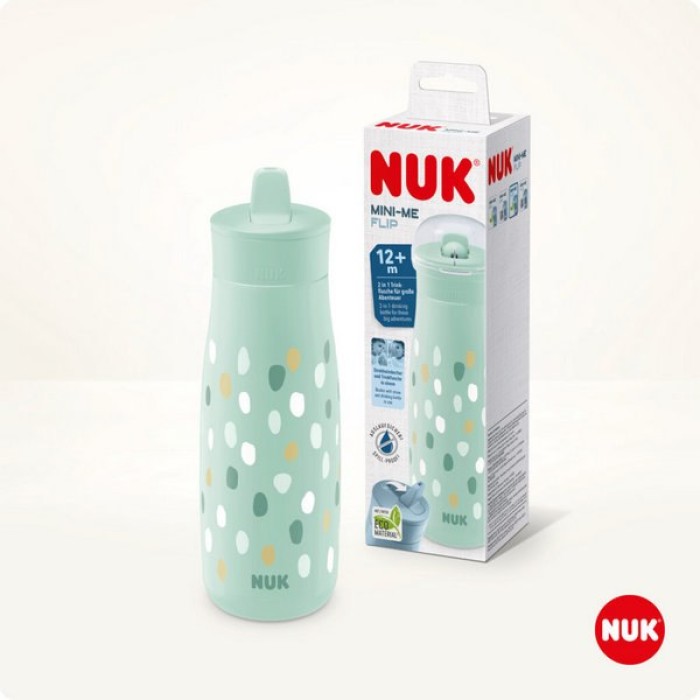 Nuk Mini-Me Flip Εκπαιδευτικό Μπιμπερό Πλαστικό 2 in 1 για 12m+ 450ml - Ανθεκτικό στο Δάγκωμα -  Mint DOTS