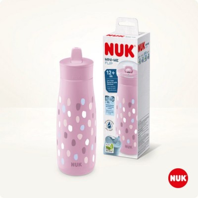 Nuk Mini-Me Flip Εκπαιδευτικό Μπιμπερό Πλαστικό 2 in 1 για 12m+ 450ml - Ανθεκτικό στο Δάγκωμα -  Purple DOTS