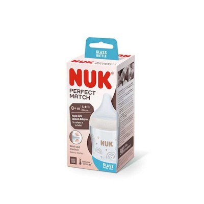 Nuk  Perfect Match Γυάλινο Μπιμπερό Κατά των Κολικών με Θηλή Σιλικόνης & Δείκτη Θερμοκρασίας για 0+ μηνών 120ml - Ουράνιο Τόξο 