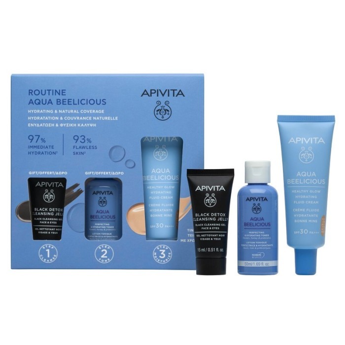 Apivita Routine Aqua Beelicious Hydrating Fluid Cream SPF30, 40ml & Black Detox, 15ml & Hydrating Toner, 50ml Apivita Routine Aqua Beelicious Hydrating Fluid Cream SPF30, 40ml & Black Detox, 15ml & Hydrating Toner, 50ml