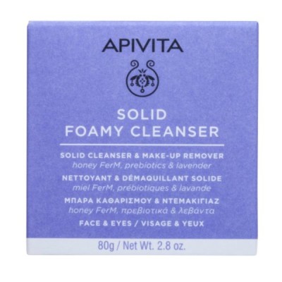 Apivita Solid Foamy Μπάρα Σαπουνιού Καθαρισμού Προσώπου Ματιών 80gr.