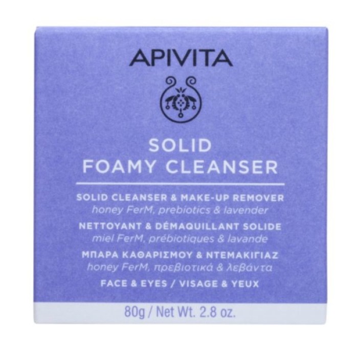 Apivita Solid Foamy Μπάρα Σαπουνιού Καθαρισμού Προσώπου Ματιών 80gr.