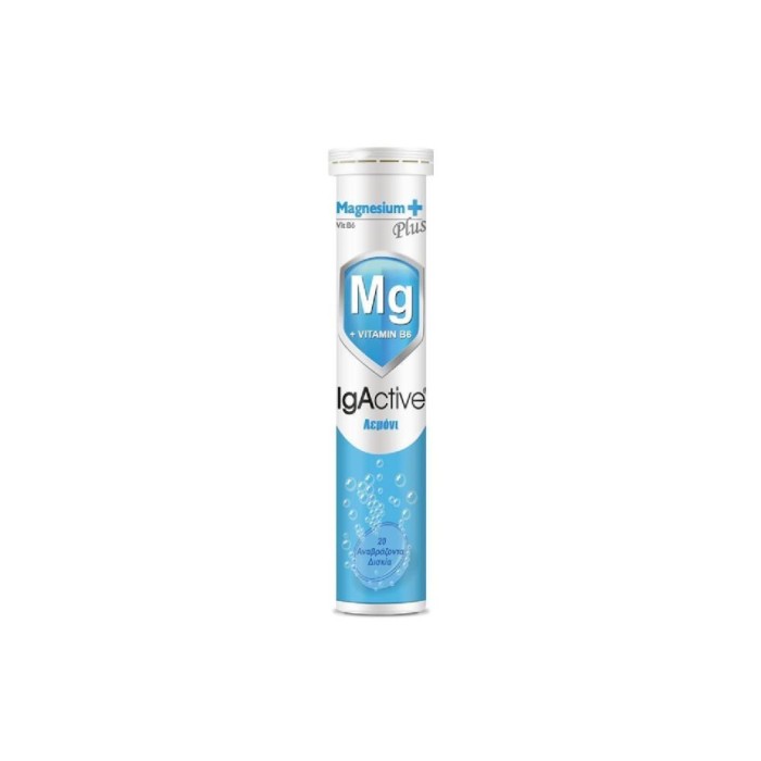 IgActive Magnesium Plus Vitamin B6 , 20 αναβράζοντα δισκία Λεμόνι 80 gr