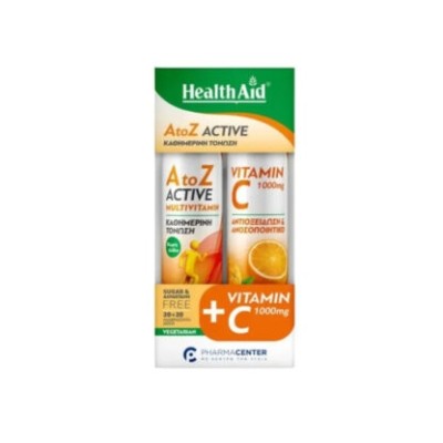 Health Aid Promo A to Z Active Multivitamins Γεύση Τροπικά Φρούτα 20 Αναβράζοντα Δισκία & Vitamin C 1000mg Γεύση Πορτοκάλι 20 Αναβράζοντα Δισκία
