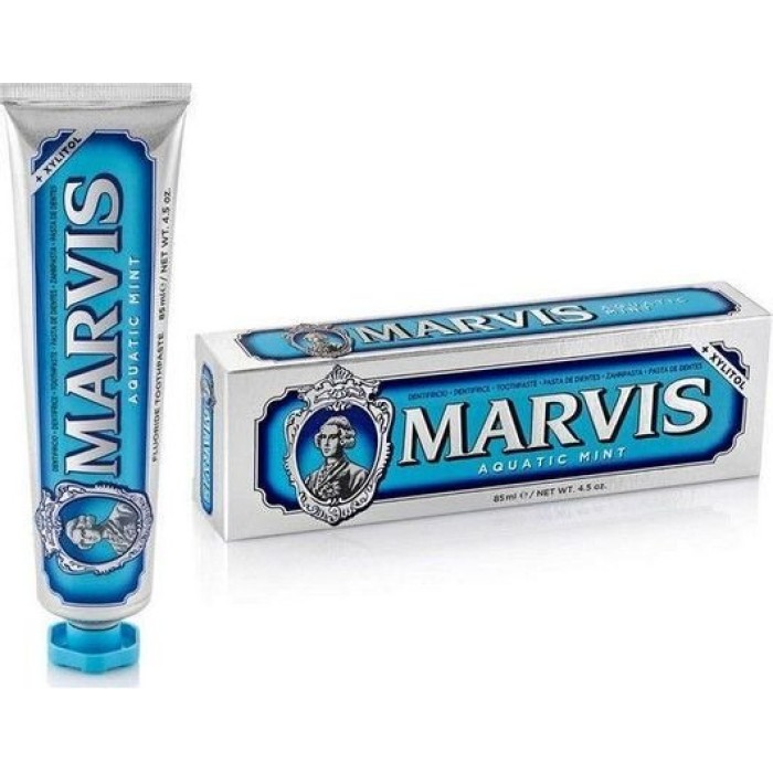 Marvis Aquatic Mint Οδοντόκρεμα για Ουλίτιδα , Πλάκα & Τερηδόνα 85ml, γευση μεντα