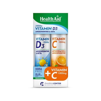 Health Aid Promo Vitamin D3 2000iu Orange 20 Effer.tabs & Vitamin C 1000mg Orange 20 Effer.tabs