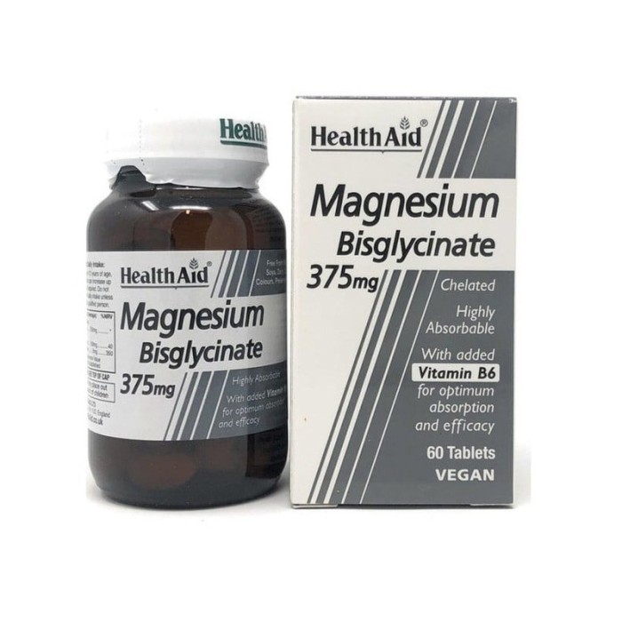 Health Aid Magnesium Bisglycinate 375mg & Vitamin B6 60 tb Health Aid Magnesium Bisglycinate 375mg & Vitamin B6 60 tb