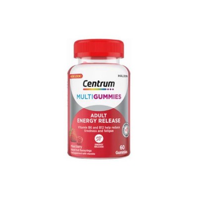 Centrum MultiGummies Adult Energy Release Πολυβιταμίνη για Ενέργεια, το Νευρικό Σύστημα & την Υγεία των Οστών 60 ζελεδάκια με γεύση φρούτων
