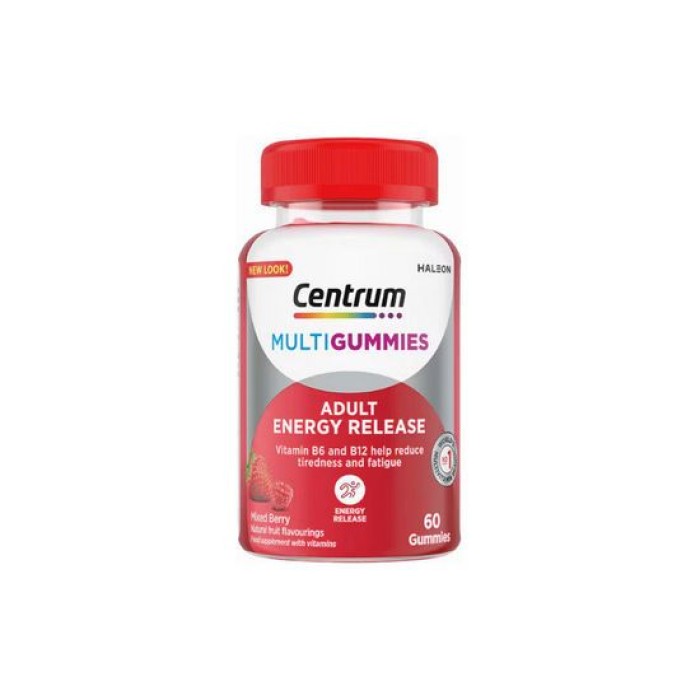 Centrum MultiGummies Adult Energy Release Πολυβιταμίνη για Ενέργεια, το Νευρικό Σύστημα & την Υγεία των Οστών 60 ζελεδάκια με γεύση φρούτων
