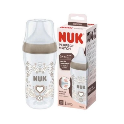 Nuk  Perfect Match Πλαστικό Μπιμπερό Κατά των Κολικών με Θηλή Σιλικόνης & Δείκτη Θερμοκρασίας για 3+ μηνών 260ml - HEART