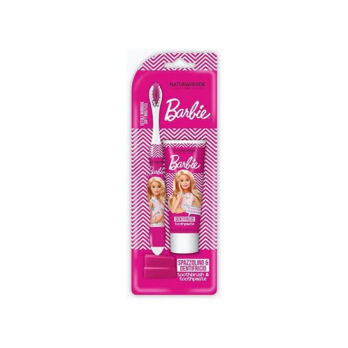 Naturaverde Barbie Combo Οδοντόκρεμα Φράουλα Καραμέλα & Οδοντόβουρτσα με Καπάκι  από 3 ετών
