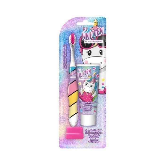 Naturaverde Be A Unicorn Combo Οδοντόκρεμα Φράουλα Καραμέλα & Οδοντόβουρτσα με Καπάκι  από 3 ετών