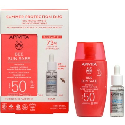 Apivita Set Summer Protection Duo Bee Sun Safe Dry Touch Λεπτόρρευστη κρέμα προσώπου Dry Touch SPF50 50ml & Honey Repair Serum Ορός Επανόρθωσης 10ml