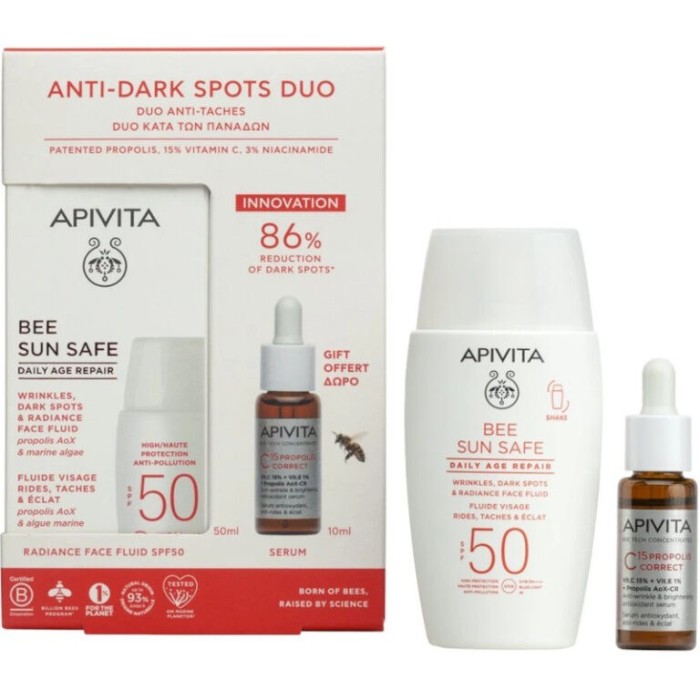 Apivita Promo Bee Sun Safe Daily Age Repair Face Fluid Spf 50, 50ml & C15 Propolis Correct Serum, 10ml