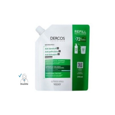 Vichy Dercos Anti-Dandruff DS Σαμπουάν κατά της πιτυρίδας για Κανονικά & Λιπαρά μαλλιά, Refill 390ml