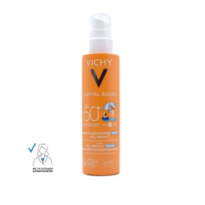 Vichy Capital Soleil Cell Protect Water Fluid Spray Αδιάβροχο Παιδικό Αντηλιακό για Πρόσωπο & Σώμα SPF50+ 200ml 